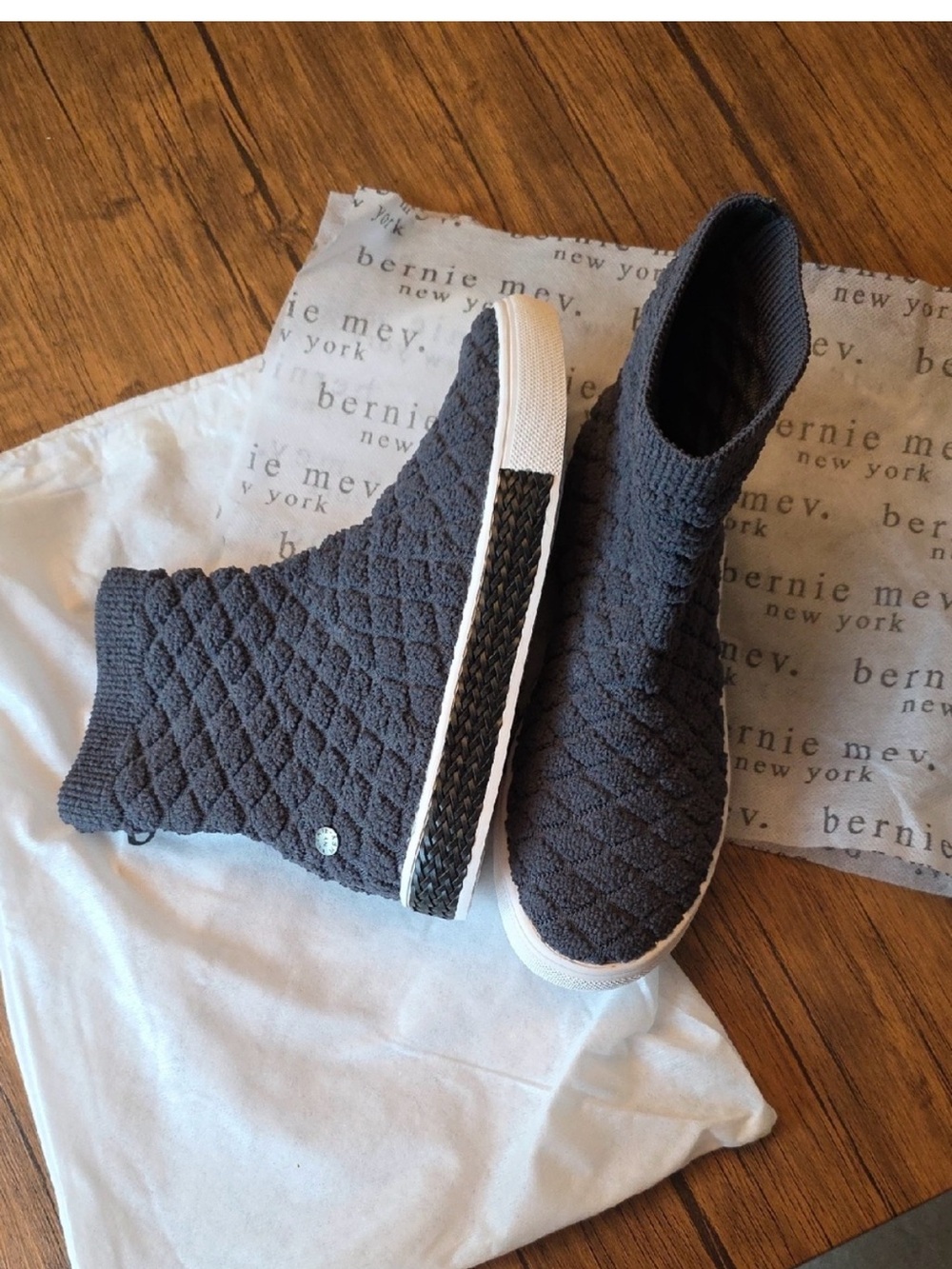 bernie mev. Quilted Knit Slip-On Sneakers in Charcoal Gray